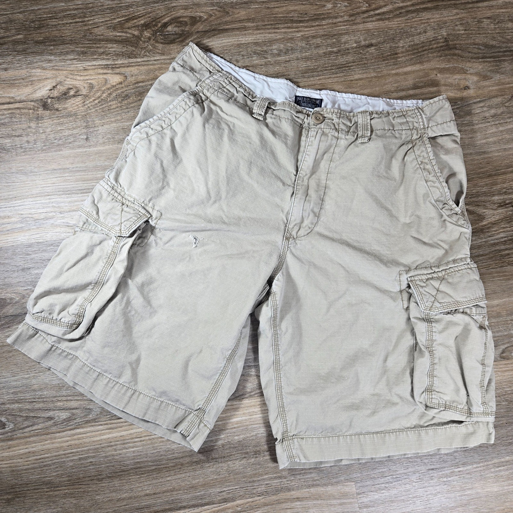 Vintage Y2K Polo Jeans Ralph Lauren Cargo Shorts Mens 38 Beige Ripstop Utility